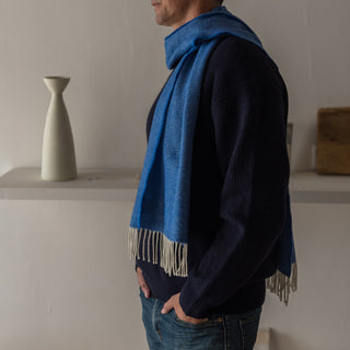 bufanda lana merina azul indigo