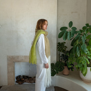 Mohair Scarf - Light Blue, Black and Greenish Yellow