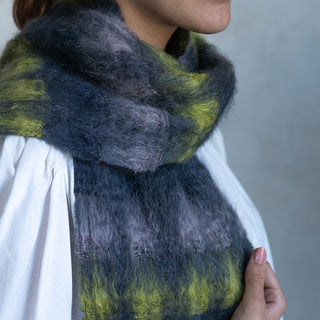 Grey, Blue and Lime Checkered Foulard