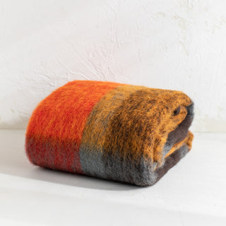 Large Orange and Red Tartan Mohair Blanket
