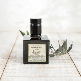 Imagen botella aceite oliva virgen extra Castillo de Monteagudo. Real Fábrica.