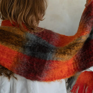 Orange Red Tartan Mohair Scarf