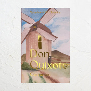Don Quijote en inglés con ilustración de molino en la portada. Real Fábrica