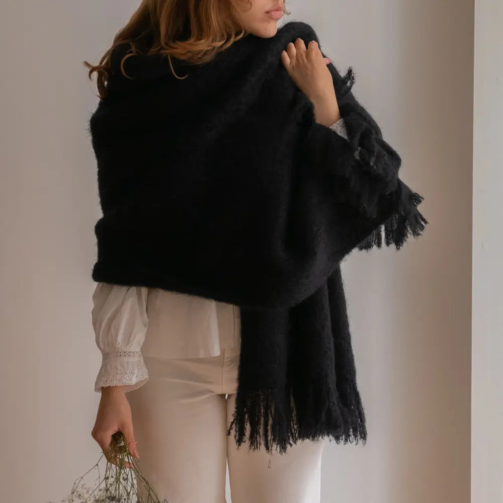 Black Mohair Scarf - Ezcaray Blankets x Real Fábrica – REAL FABRICA Black Mohair Scarf - Ezcaray Blankets x Real Fábrica – REAL FABRICA