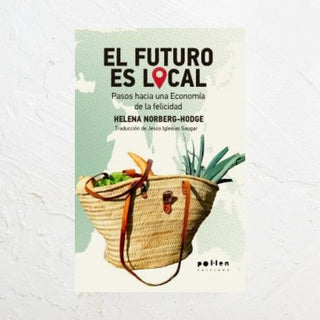Libro sobre el consumo local en el que aparece un cesto de mimbre de la compra en la portada. Real Fábrica