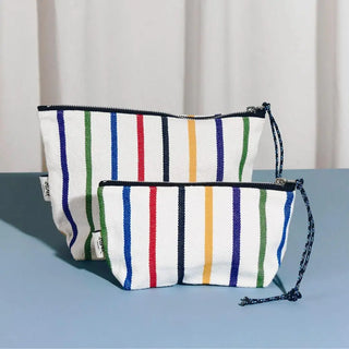 Estuche neceser pequeño canario loneta canario rayas colores. Real Fábrica.