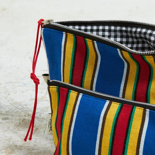 Estuche y neceser elaborados artesanalmente por Eturel con interior de cuadro vichy. Real Fábrica.