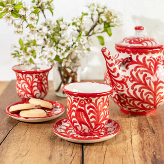 Juego de café de cerámica granadina con pastas y flores. Real Fábrica