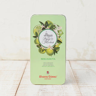 Lata de Álvarez Gómez de agua frescas de flores de bergamota. Real Fábrica.
