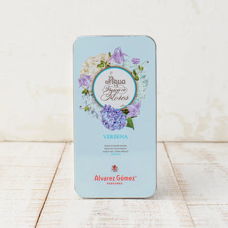 Lata de Álvarez Gómez de agua frescas de flores de verbena. Real Fábrica.