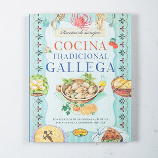 Libro Cocina Tradicional Gallega. Portada dibujos platos típicos gallegos. Real Fábrica.