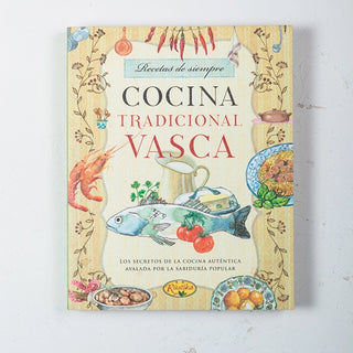 Libro Cocina Tradicional Vasca. Portada dibujos platos típicos vascos. Real Fabrica.