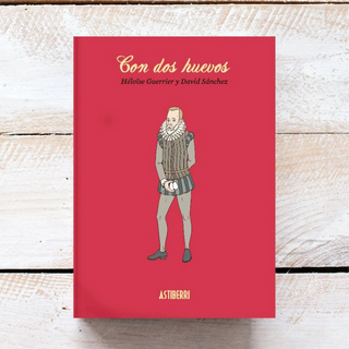 Libro Con Dos Huevos. Portada dibujo Miguel de Cervantes sujetando dos huevos de gallina. Real Fábrica.