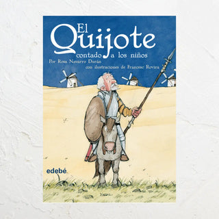 Ilustración del Quijote con Rocinante y los molinos al fondo. Real Fábrica