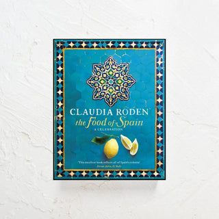Libro The Food of Spain. Portada con motivos árabes y un llimón. Real Fábrica