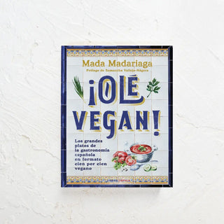 Libro de cocina vegana española cuya portada parece hecha con azulejos. Real Fábrica