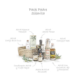 ilustración de los productos del pack  para regalar a padres sibaritas amantes de los aceites españoles