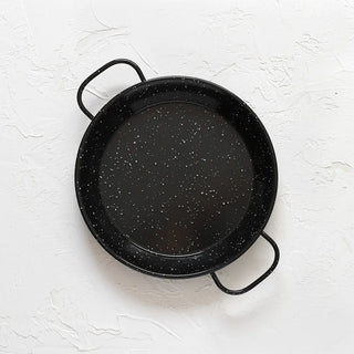 Paellera valenciana jaspeada de acero esmaltado con asas