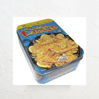 Lata que contiene 40 tarjetas con recetas de cocina española. Real Fábrica
