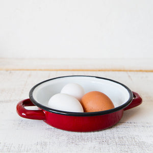 Red Enamelware Egg Dish