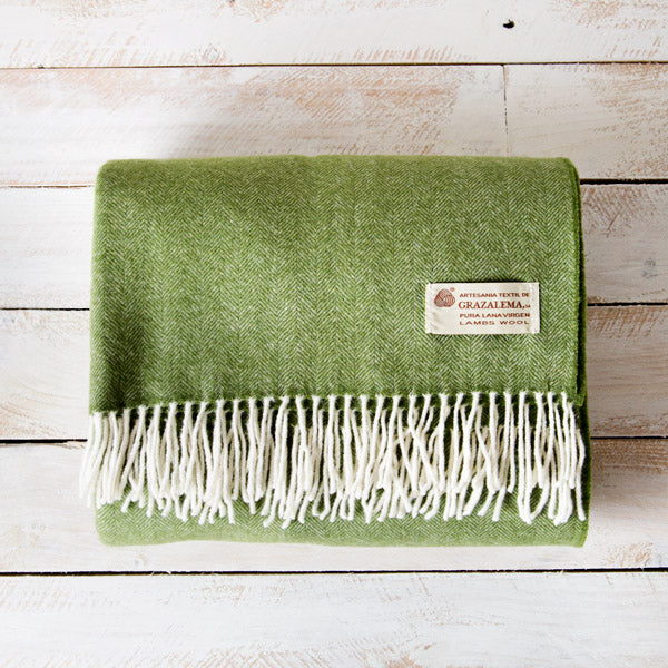Merino Wool Green Garden Blanket
