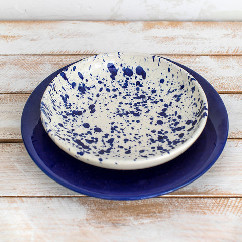 Blue Speckled Soup Bowl and Blue Plate 