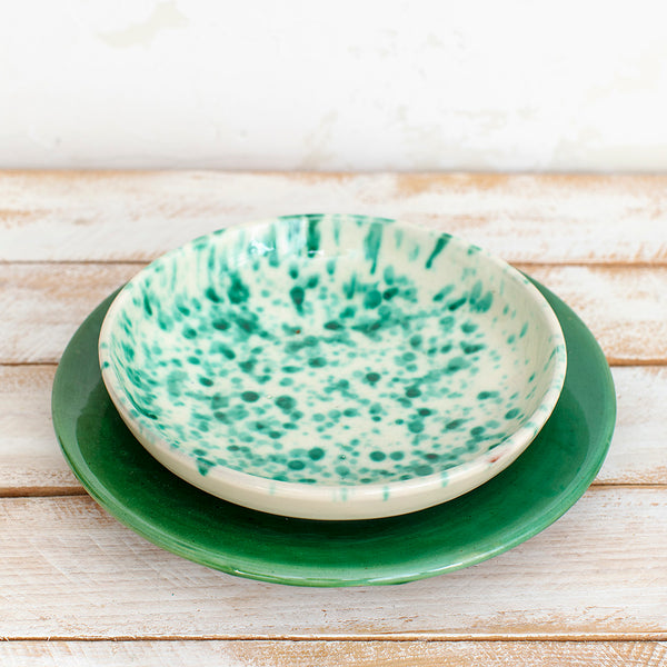Green Speckled Soup Bowl and Green Plate Pack 