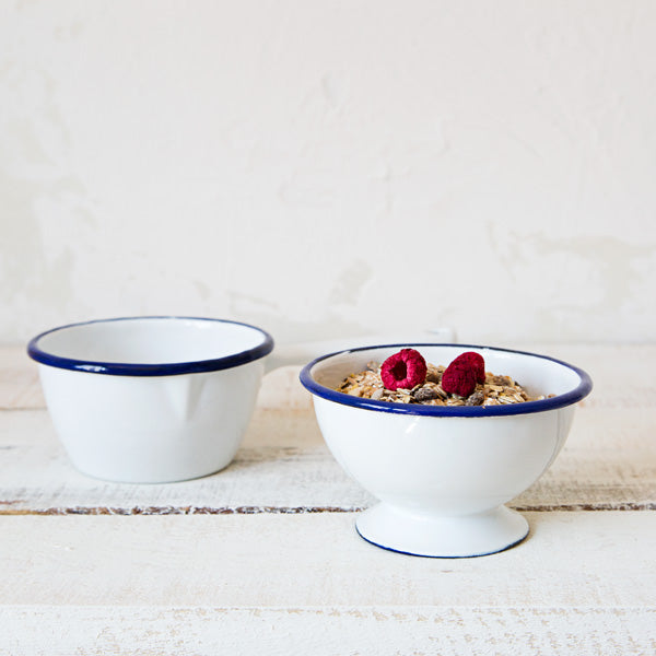 White Enamelware Bowl with Stand