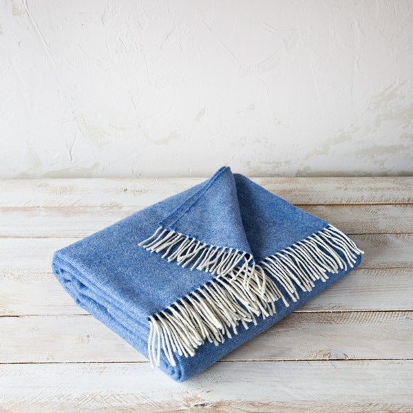 French Blue Merino Wool Blanket