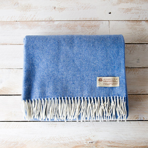 French Blue Merino Wool Blanket