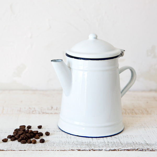 White Enamelware Coffee Pot