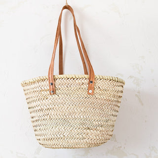 Palm Basket with Long Leather Straps