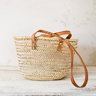 Palm Basket with Long Leather Straps - Make your own Gourmet Pack