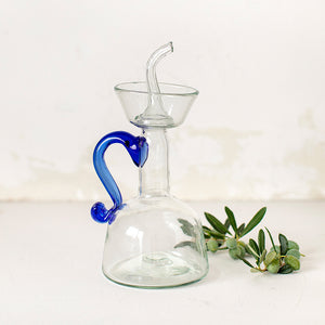 Clear Oil bottle with Blue Handle 