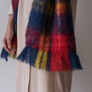 Mohair Blue, Red and Yellow Tartan Scarf