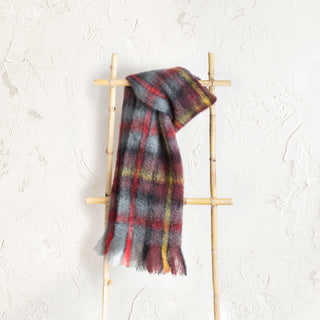 Mohair Grey and Red Tartan Scarf