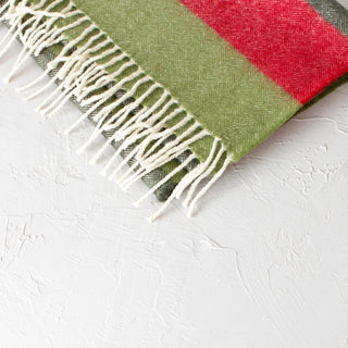 Merino Wool Green and Red Striped Scarf