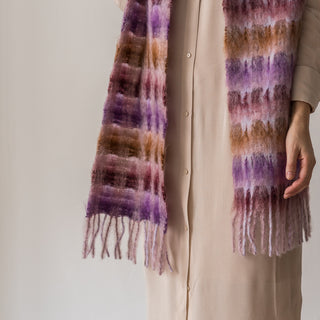 Ocher and Purple Check Mohair Foulard