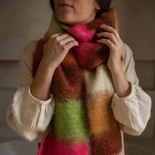 Mohair Scarf with Earth, Green and Fuchsia Stripes