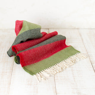 Merino Wool Green and Red Striped Scarf