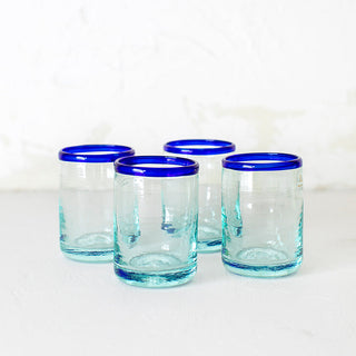Kit 4 Vasos Grandes Vidrio Reciclado Borde Azul