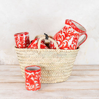 Pitcher and 4 Red Glasses Kit + Fajalauza Ceramic Basket