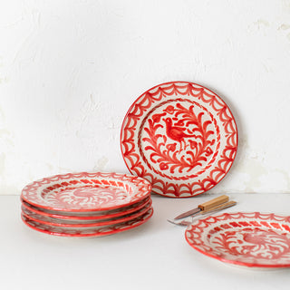 Kit of 6 Red Ceramic Dinner Plates Fajalauza