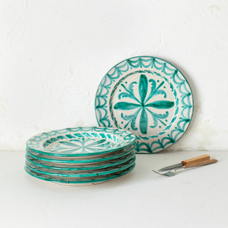 Kit of 6 Fajalauza Ceramic Green Dinner Plates
