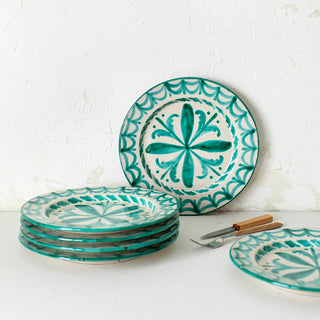 Kit of 6 Fajalauza Ceramic Green Dinner Plates