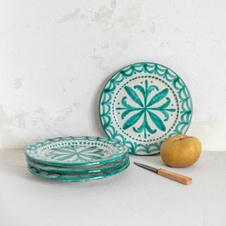 Kit of 4 Green Ceramic Dessert Plates Fajalauza