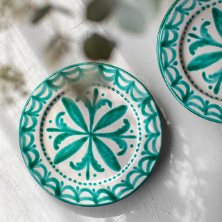 Kit of 4 Green Ceramic Dessert Plates Fajalauza