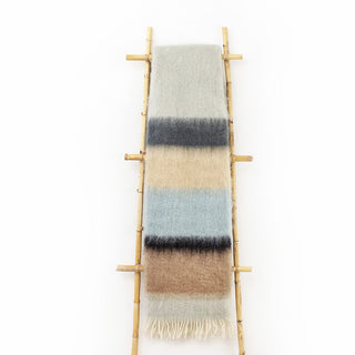 Mohair Blue, Black and Beige Striped Blanket