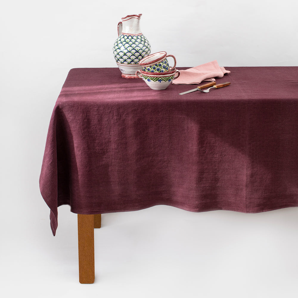 Rustic Linen Tablecloth - Aubergine