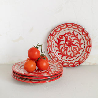 Kit of 4 Red Ceramic Dessert Plates Fajalauza